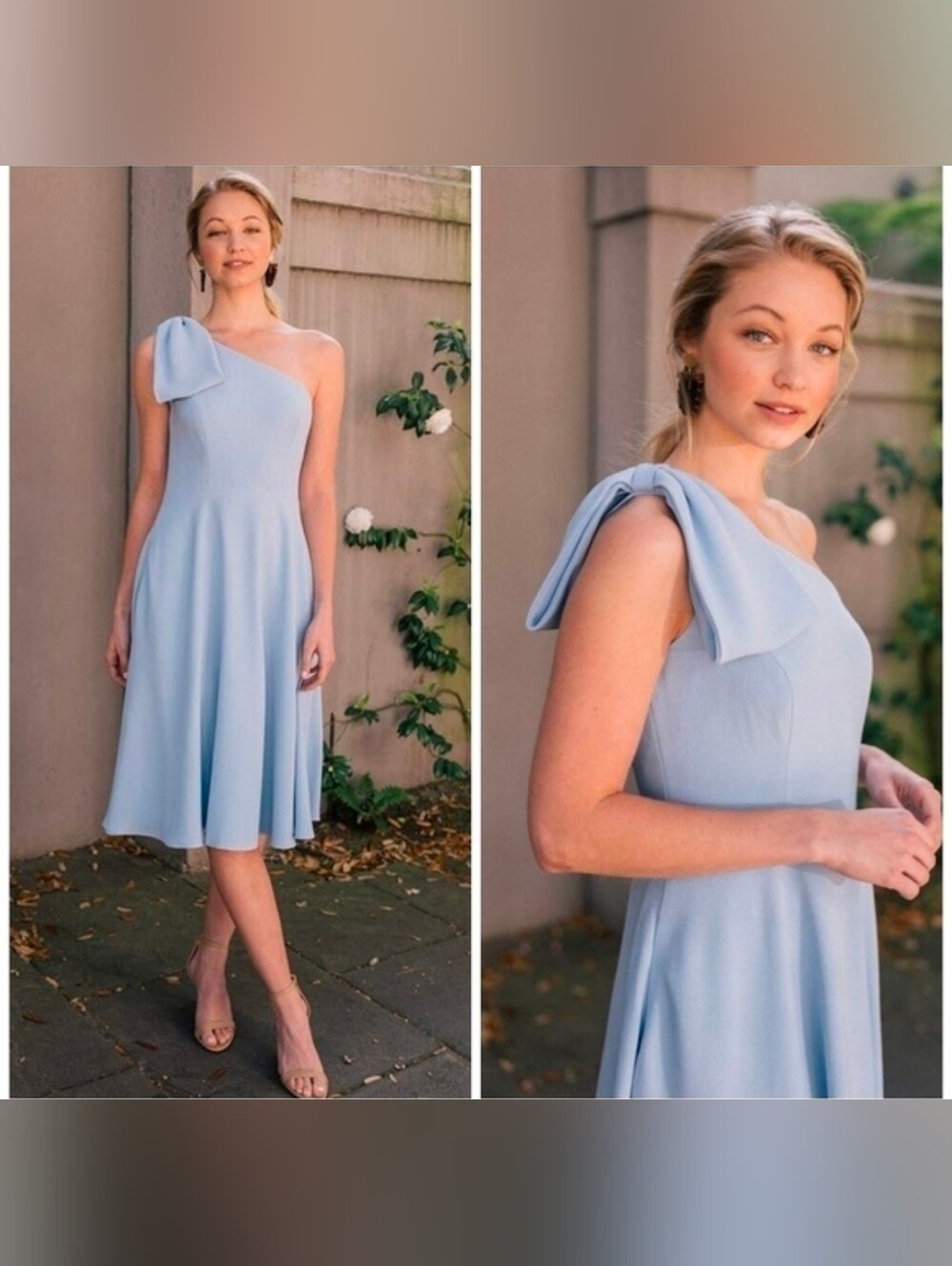 Gal meets Glam Blue Yvonne bow One-Shoulder Dress